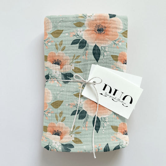 Sage Peach Blooms Digital Seamless Pattern