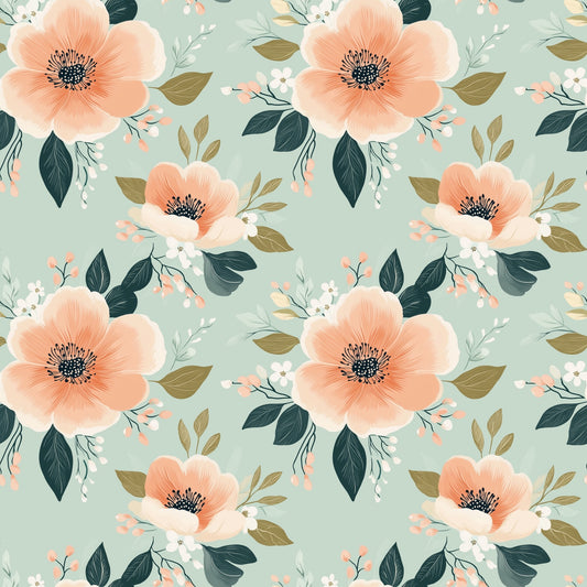 Sage Peach Blooms Digital Seamless Pattern