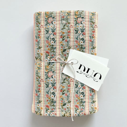 Sage Peach Floral Stripes Digital Seamless Pattern