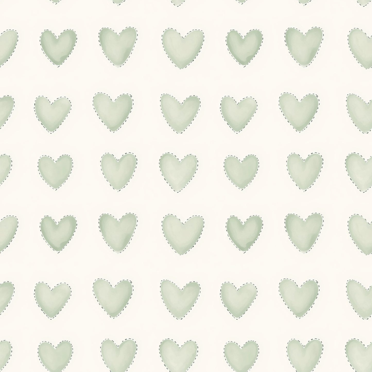 Sage Watercolour Hearts Digital Seamless Pattern
