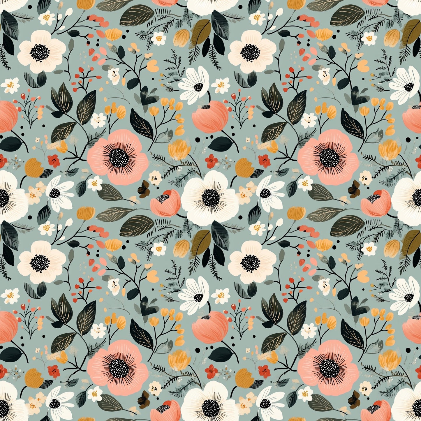 Sage & Pink Floral Digital Seamless Pattern