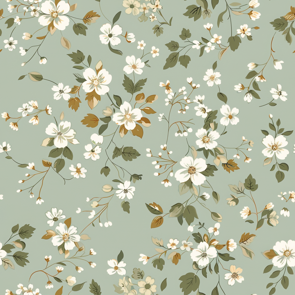 Sage Green Spring Floral Digital Seamless Pattern