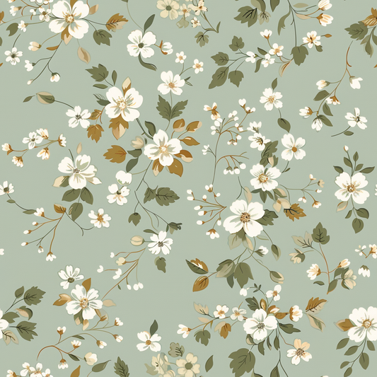 Sage Green Spring Floral Digital Seamless Pattern