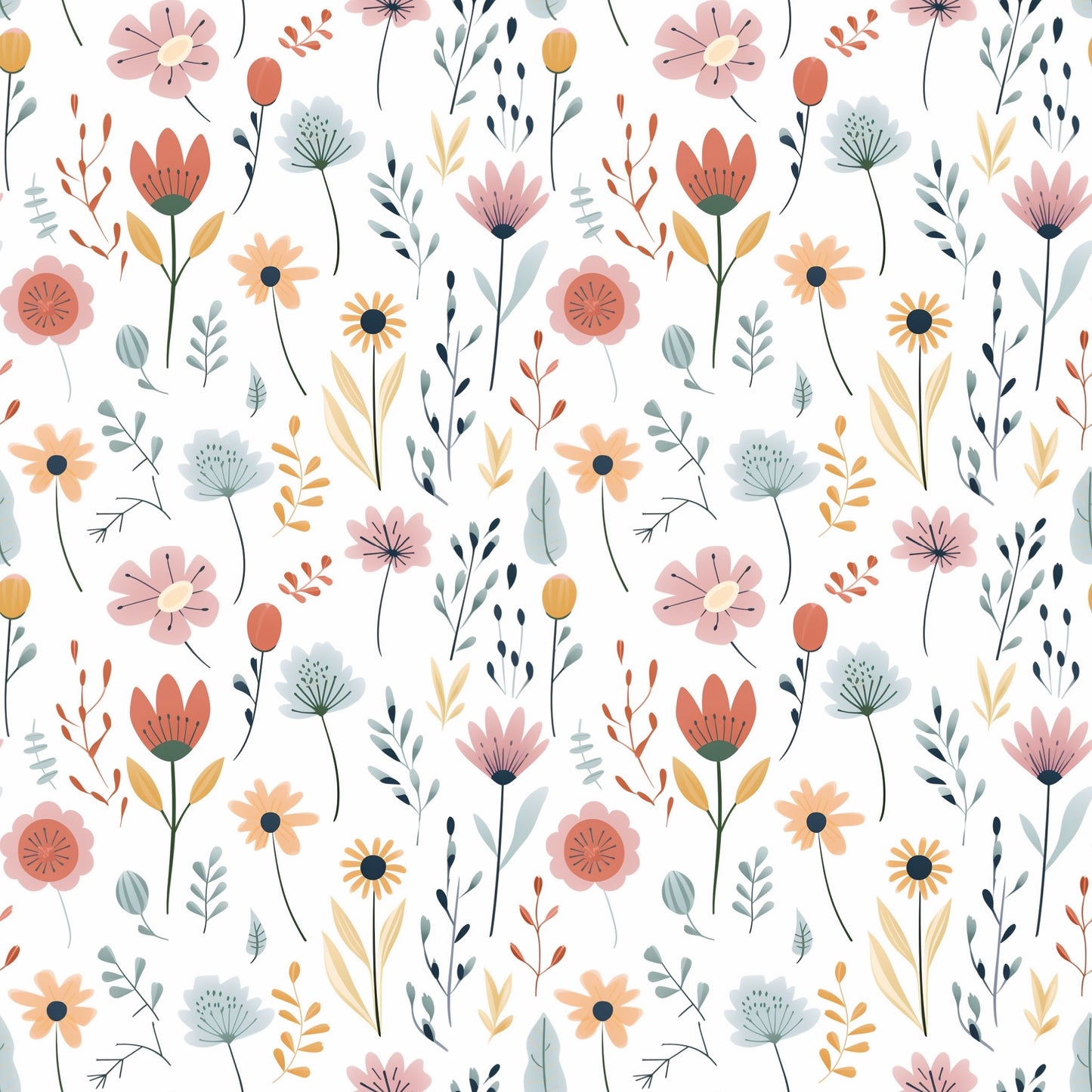 Scandi Flowers Digital Seamless Pattern
