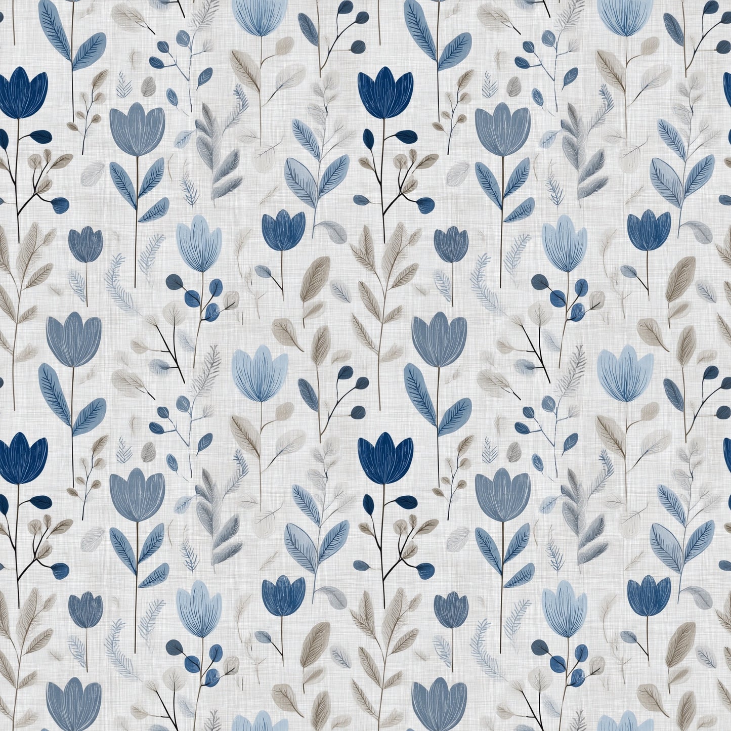 Scandi Linen Flowers Digital Seamless Pattern