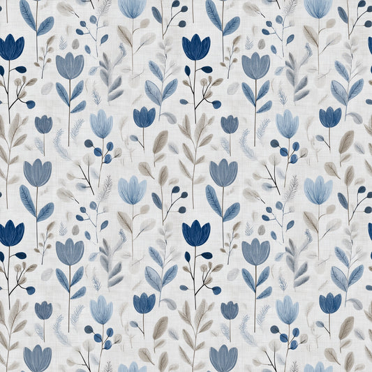 Scandi Linen Flowers Digital Seamless Pattern