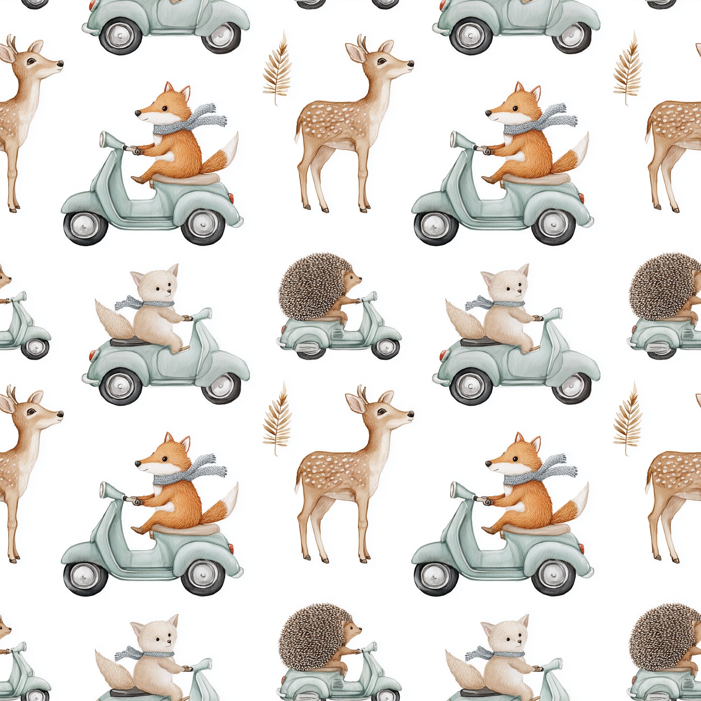 Scooter Animals Digital Seamless Pattern