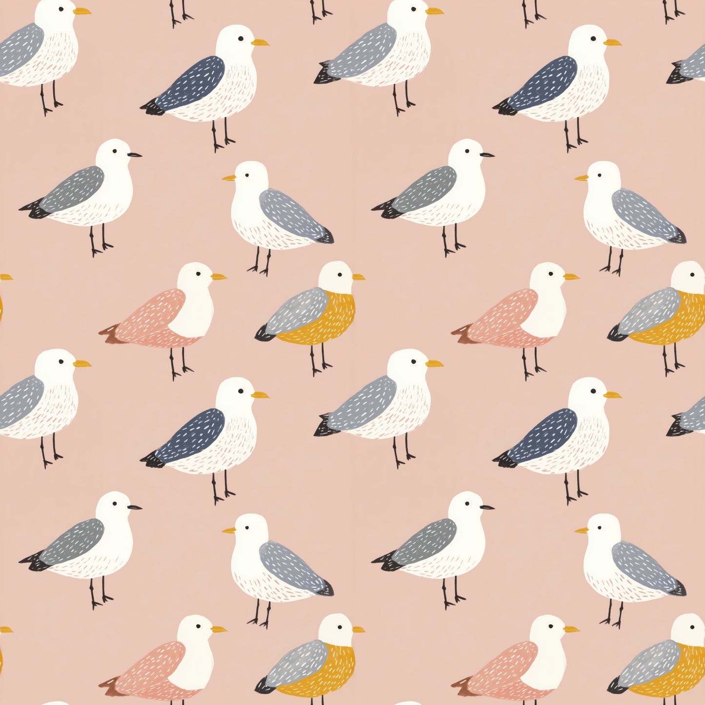 Seagulls on Pale Pink Digital Seamless Pattern
