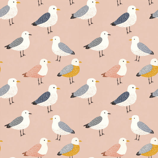 Seagulls on Pale Pink Digital Seamless Pattern