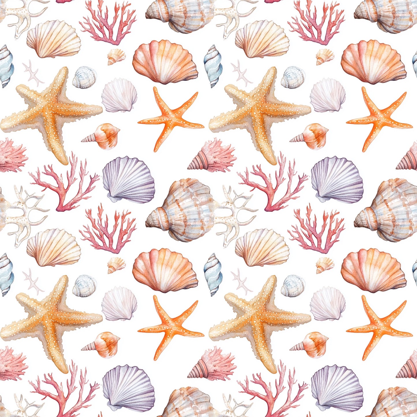 Seaside Shells Digital Seamless Pattern