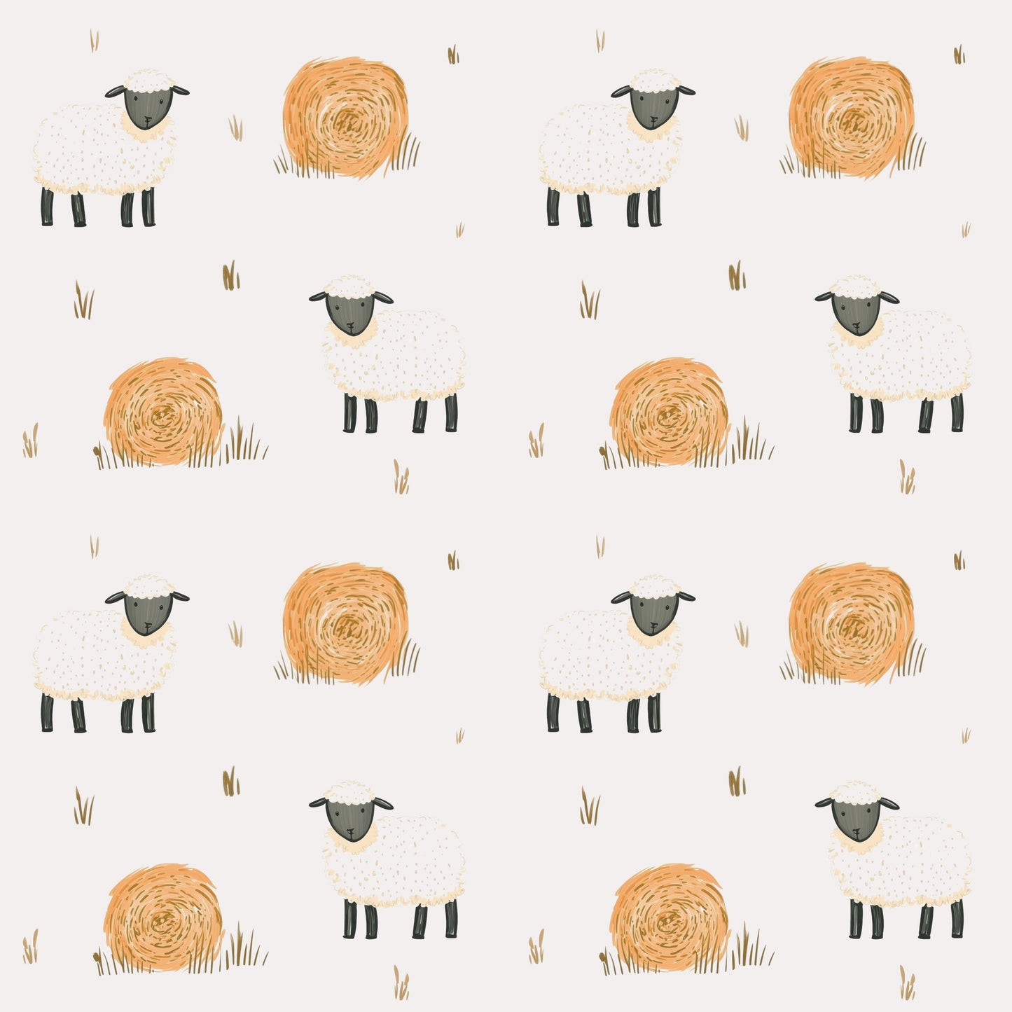 Sheep & Hay Digital Seamless Pattern