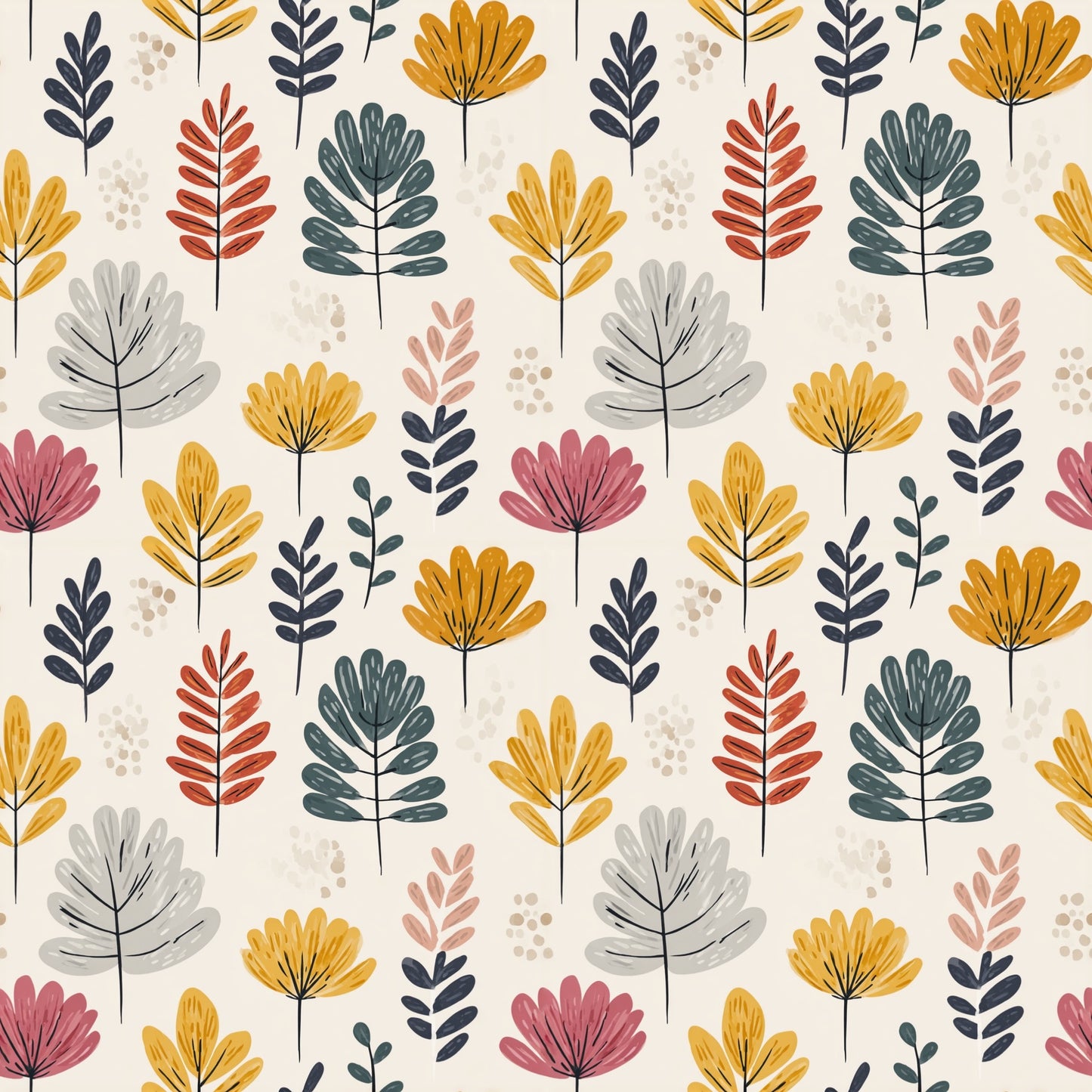 Simple Autumn Floral Digital Seamless Pattern