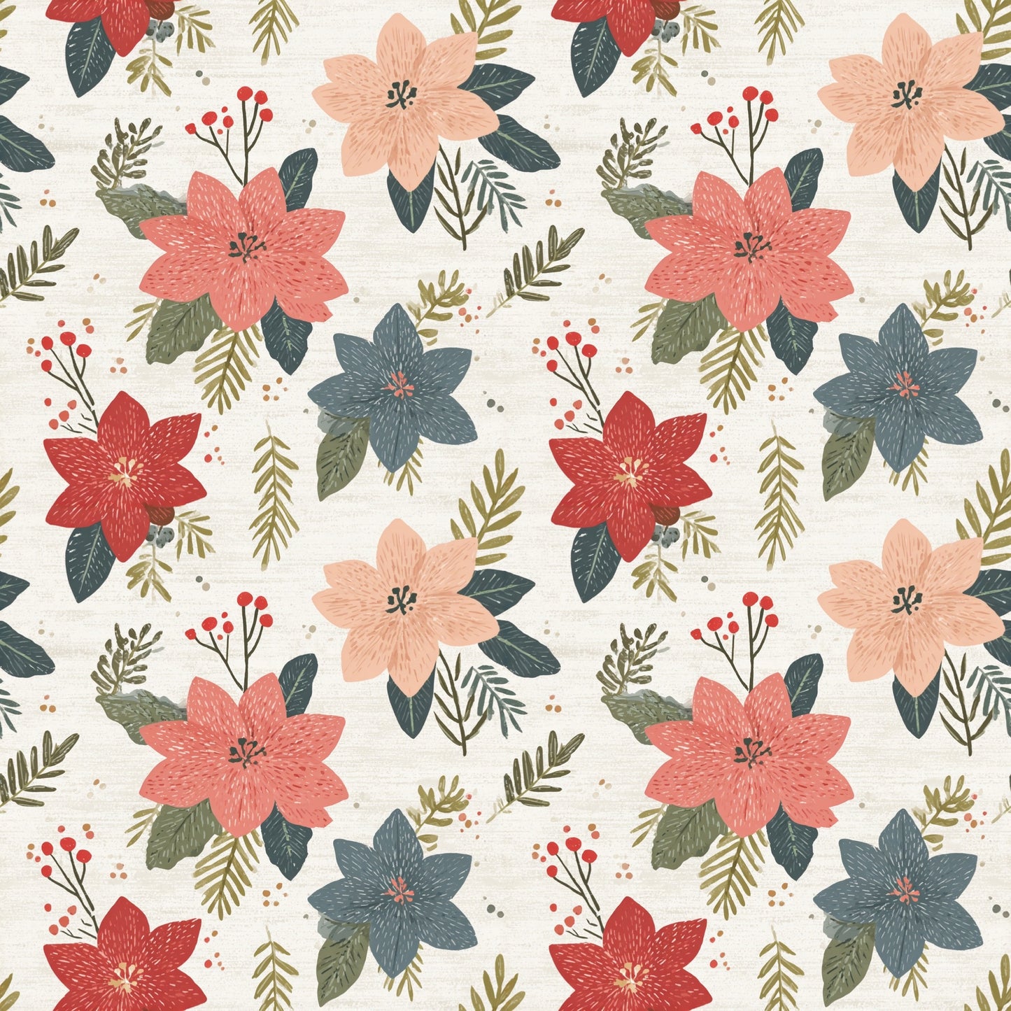 Simple Christmas Flower Clusters Digital Seamless Pattern