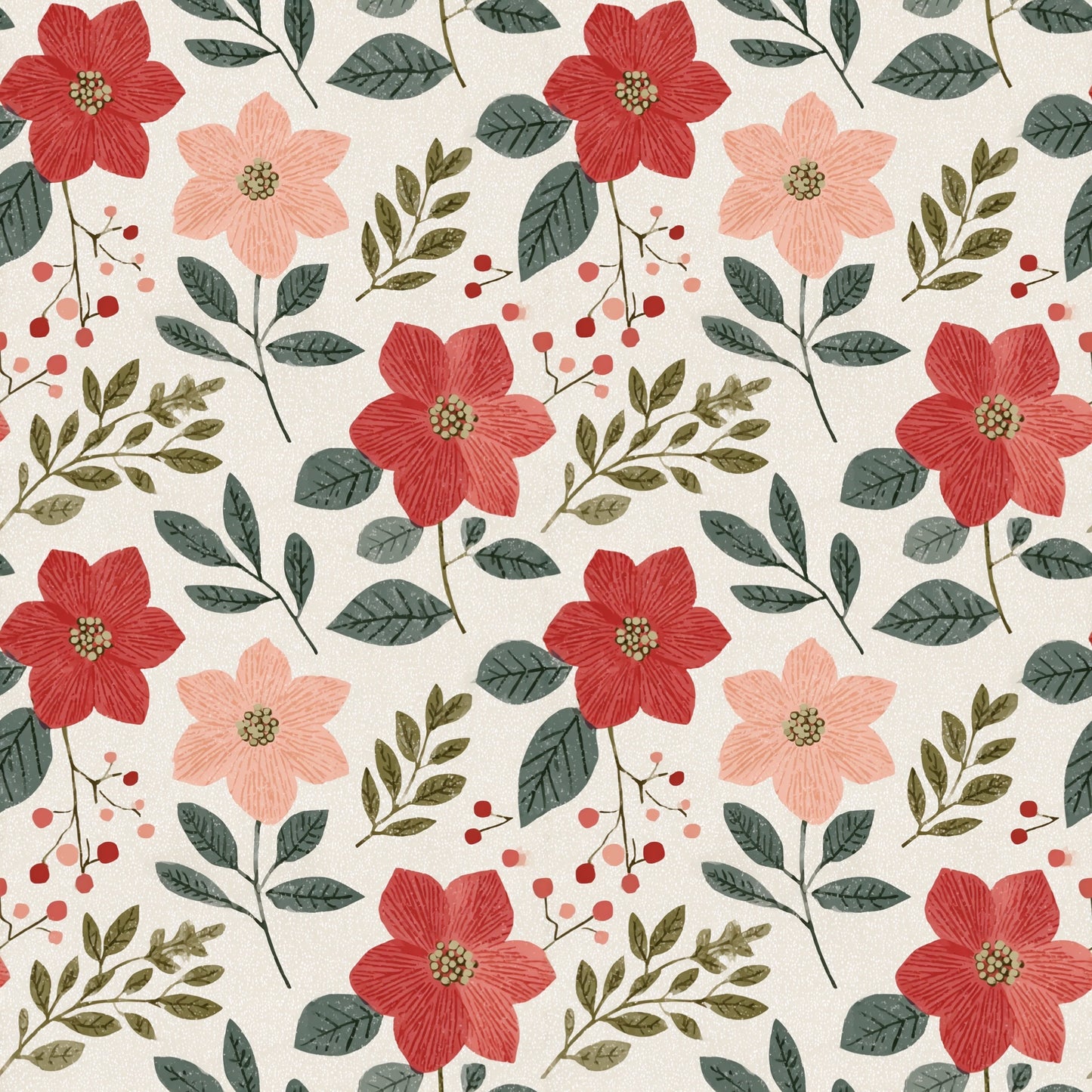 Simple Christmas Flowers Digital Seamless Pattern