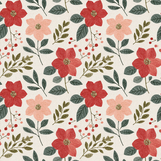 Simple Christmas Flowers Digital Seamless Pattern