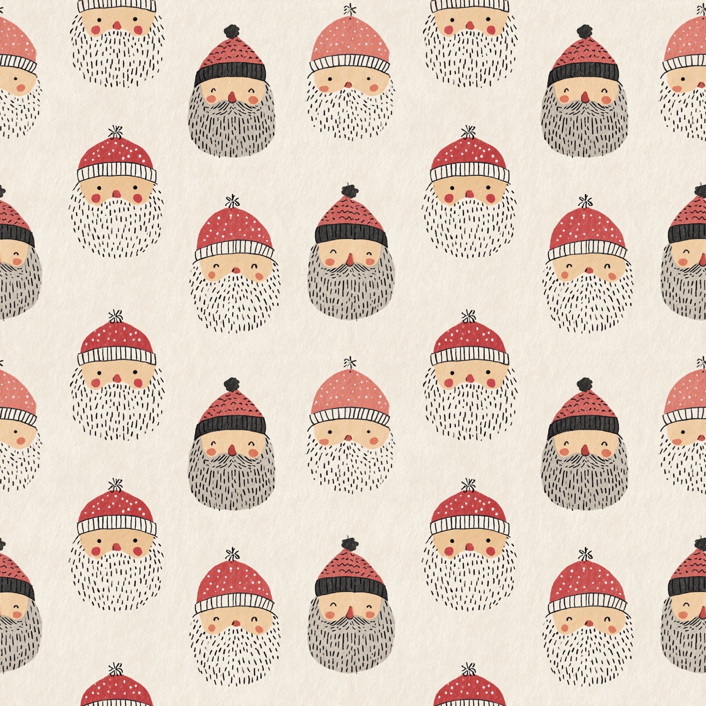 Simple Happy Santa Faces Digital Seamless Pattern