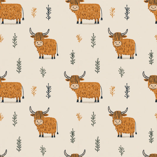 Simple Highland Cows Digital Seamless Pattern