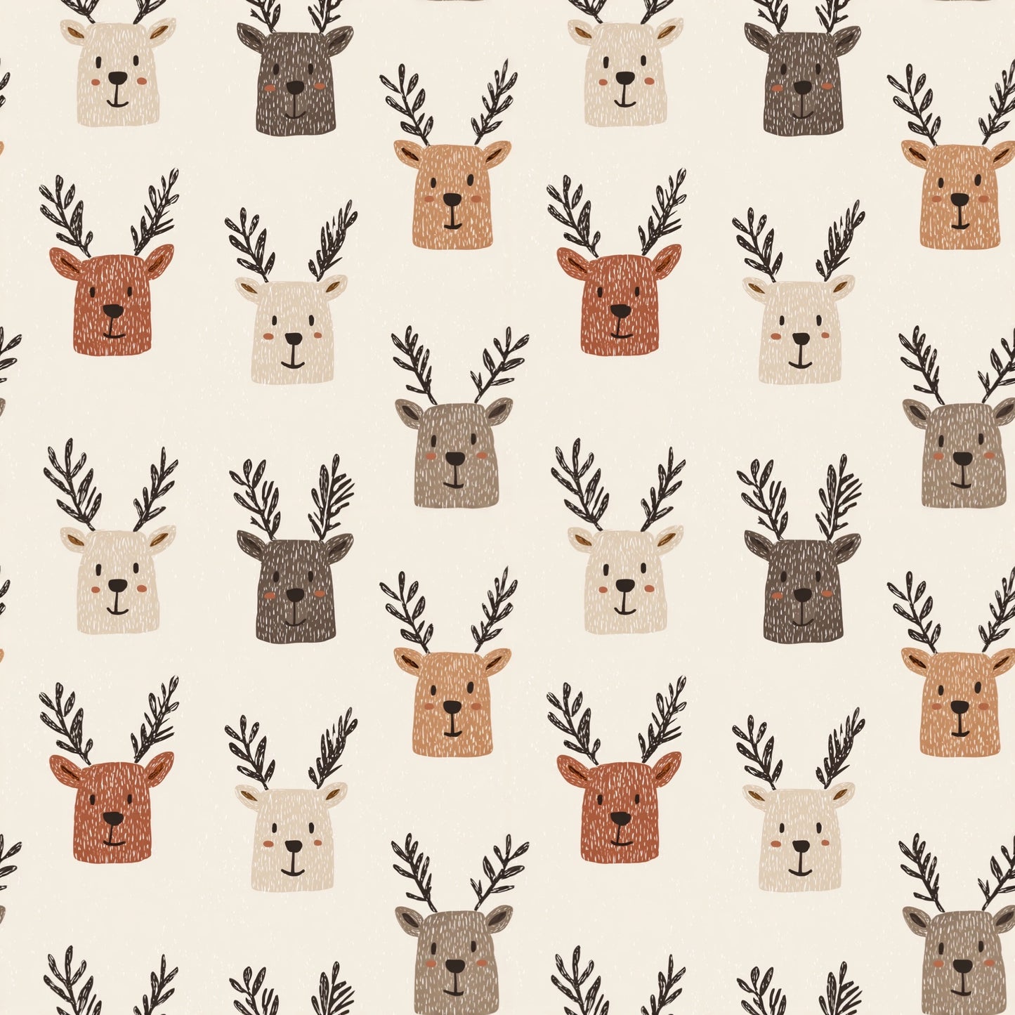 Simple Reindeer Faces Digital Seamless Pattern