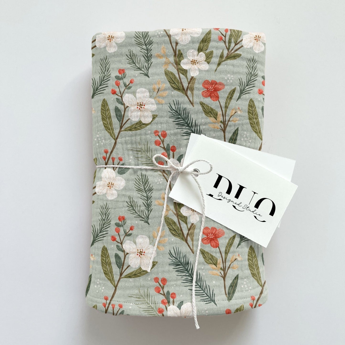 Simple Sage Christmas Flowers Digital Seamless Pattern