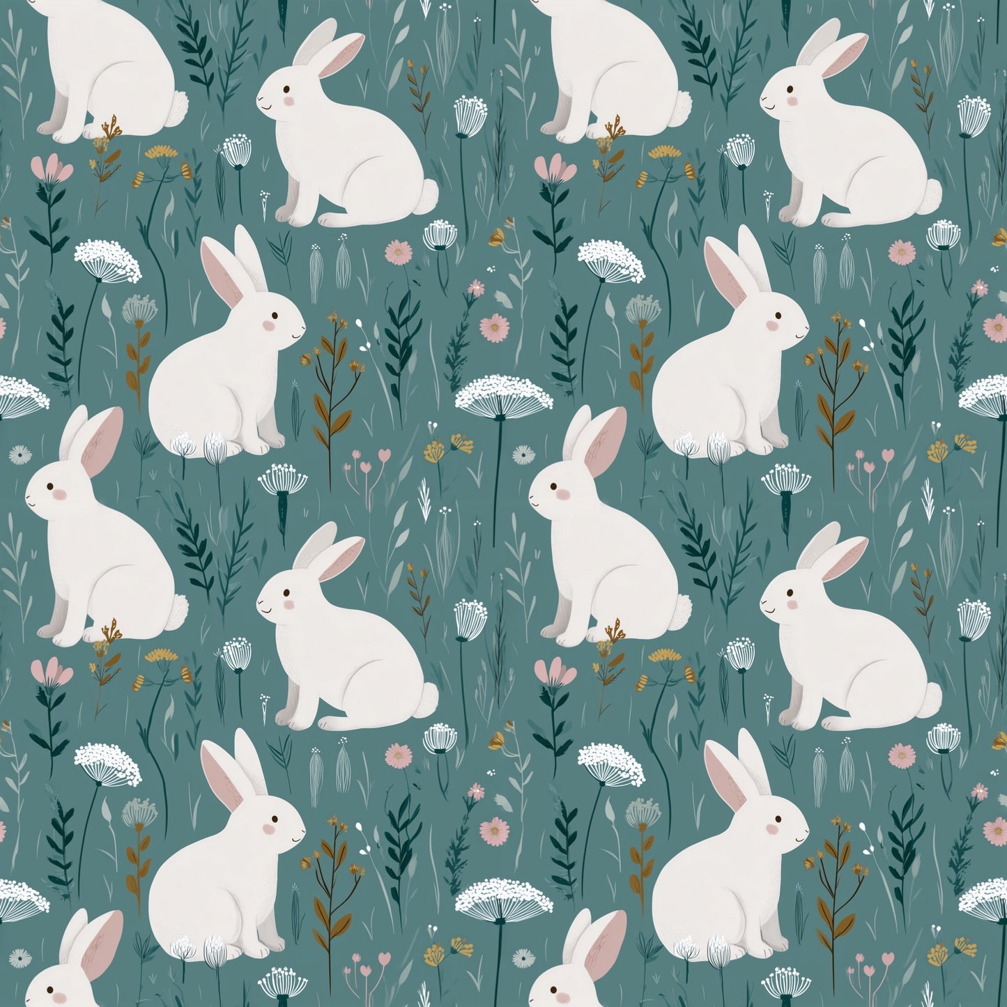 Simple White Rabbits Digital Seamless Pattern