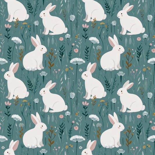 Simple White Rabbits Digital Seamless Pattern