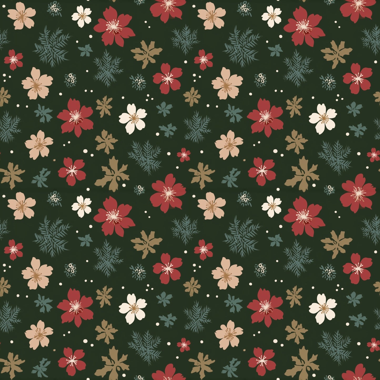 Simple Winter Floral Digital Seamless Pattern