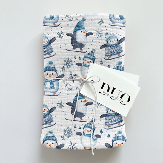 Skating Penguins Digital Seamless Pattern