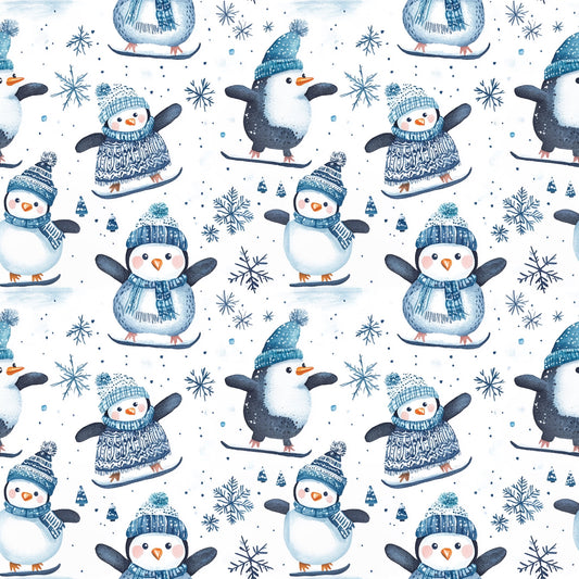 Skating Penguins Digital Seamless Pattern