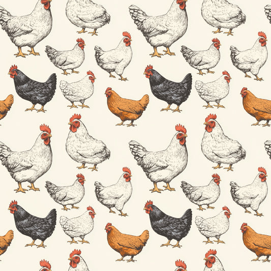 Sketch Chickens Digital Seamless Pattern
