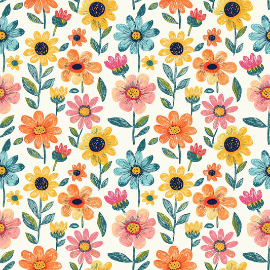 Sketched Flowers Digital Seamless Pattern