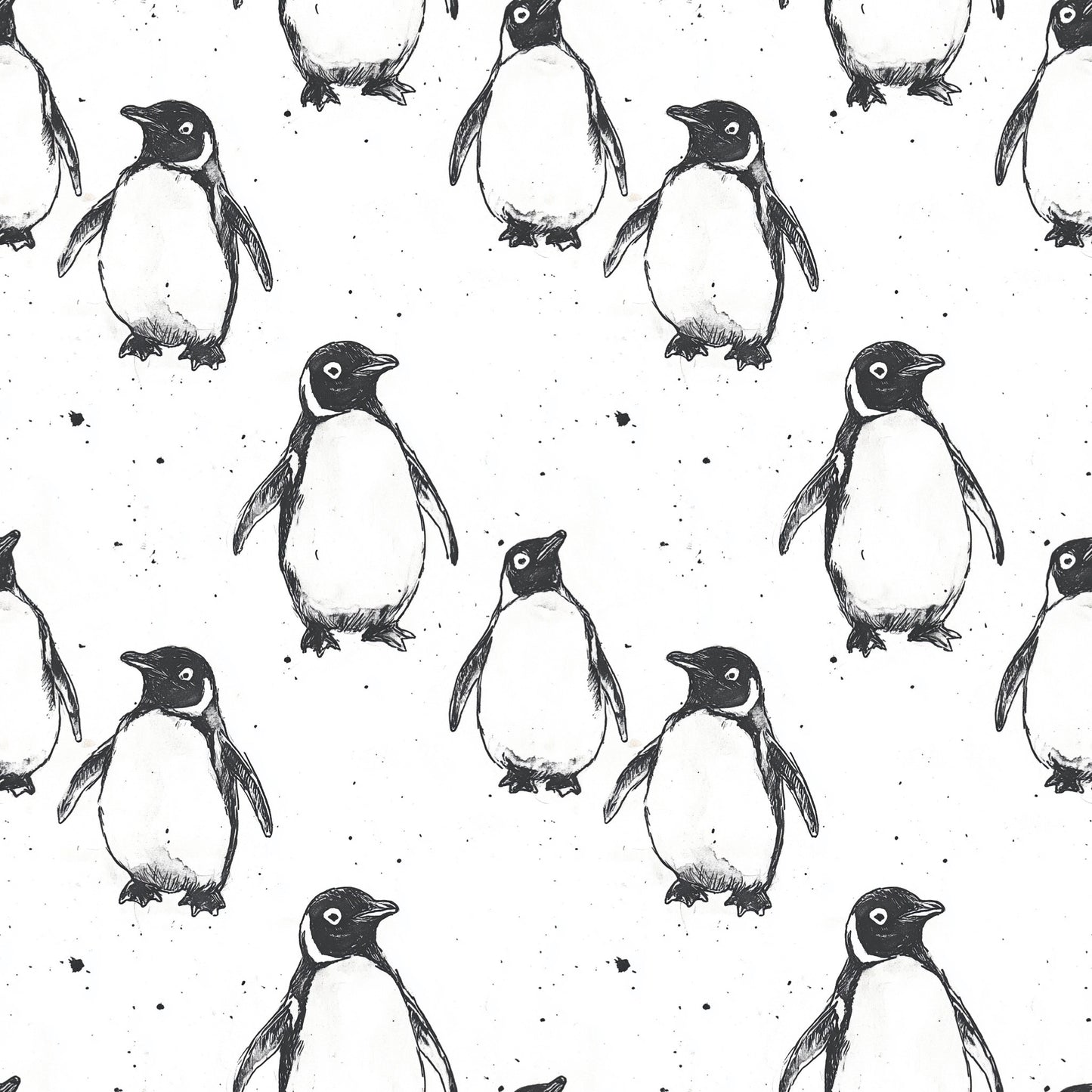 Sketched Penguins Digital Seamless Pattern