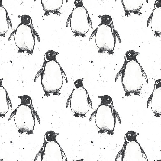 Sketched Penguins Digital Seamless Pattern