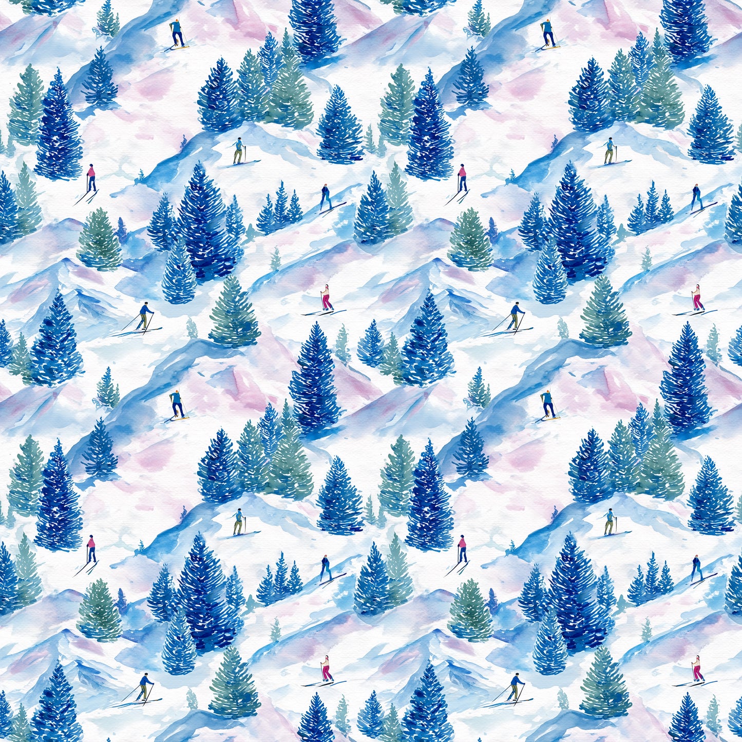 Ski Mountain Digital Seamless Pattern