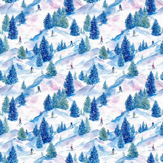 Ski Mountain Digital Seamless Pattern