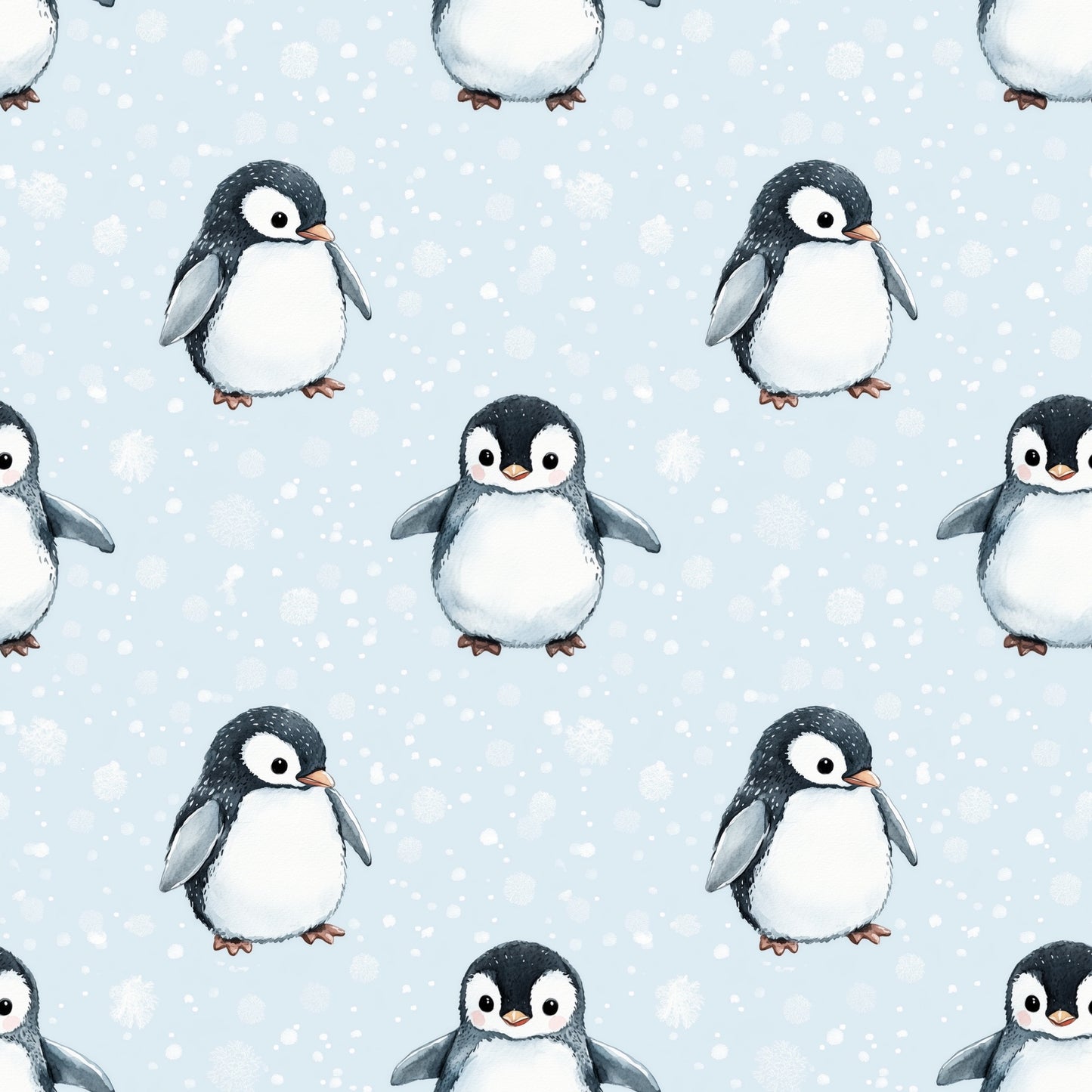 Snow Penguin Digital Seamless Pattern
