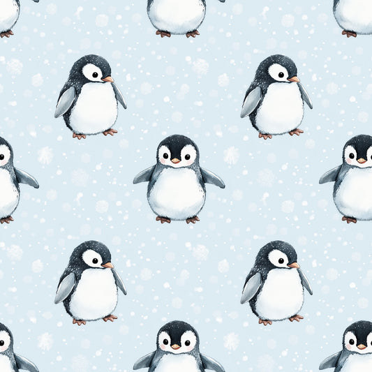 Snow Penguin Digital Seamless Pattern