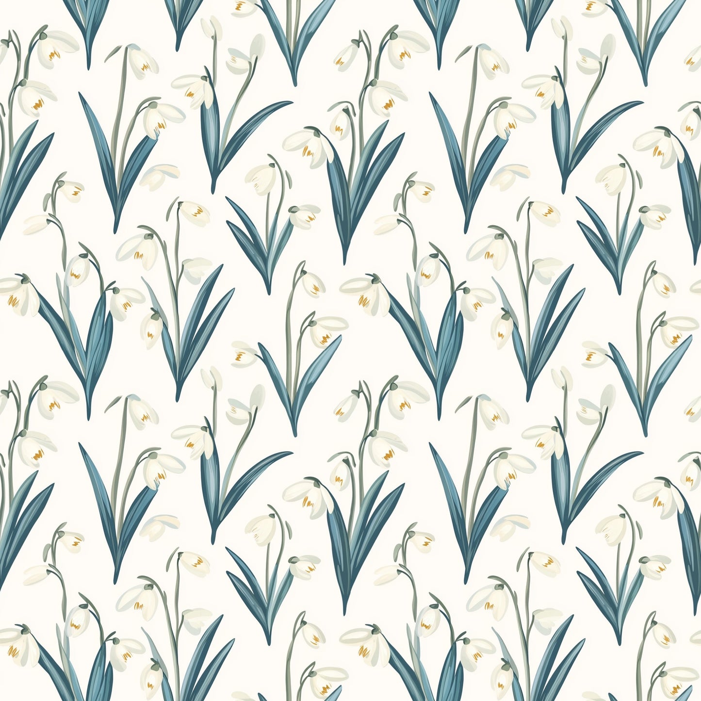 Snowdrops Digital Seamless Pattern