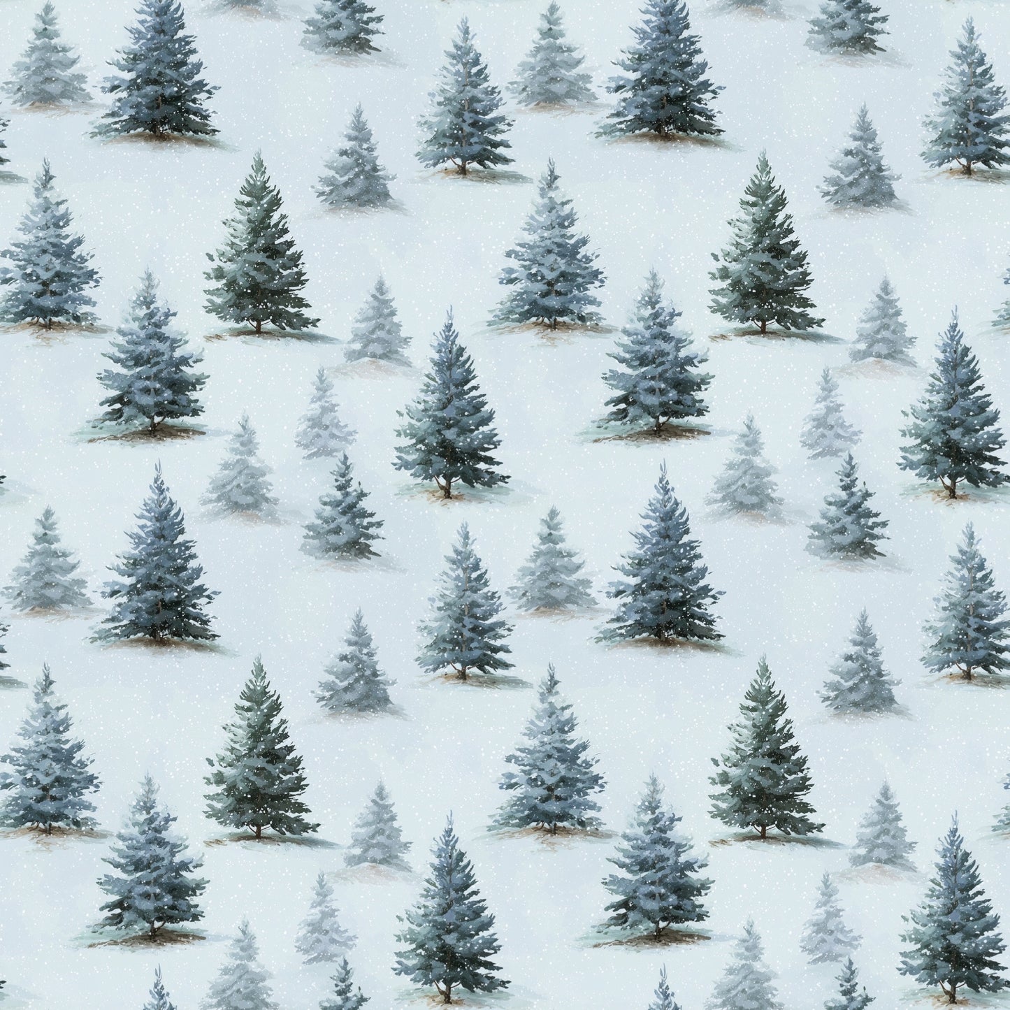 Snowy Forest Christmas Trees Digital Seamless Pattern