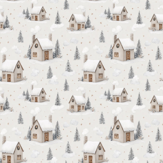 Snowy Winter Houses Digital Seamless Pattern