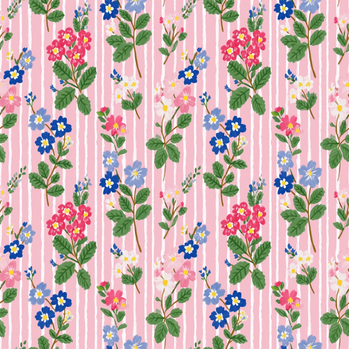 Soft Floral Stripes Digital Seamless Pattern