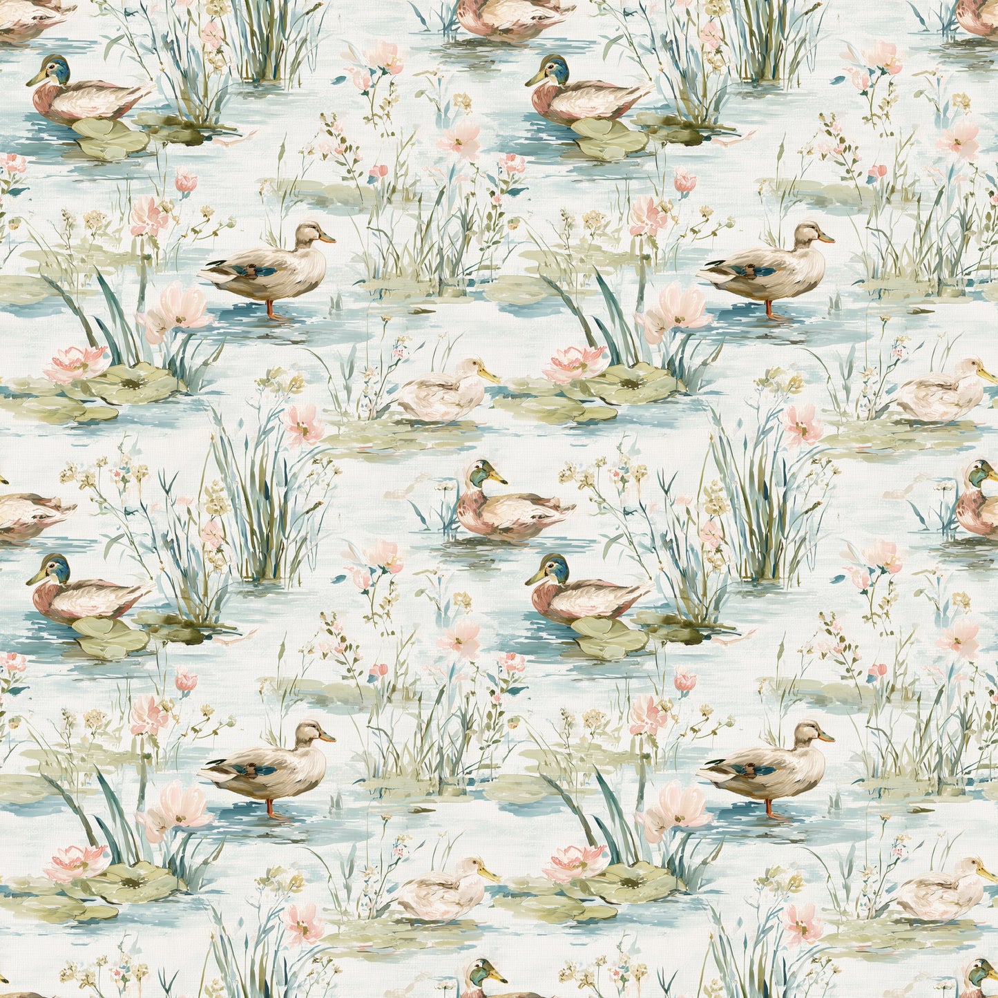 Soft Watercolour Ducks Digital Seamless Pattern
