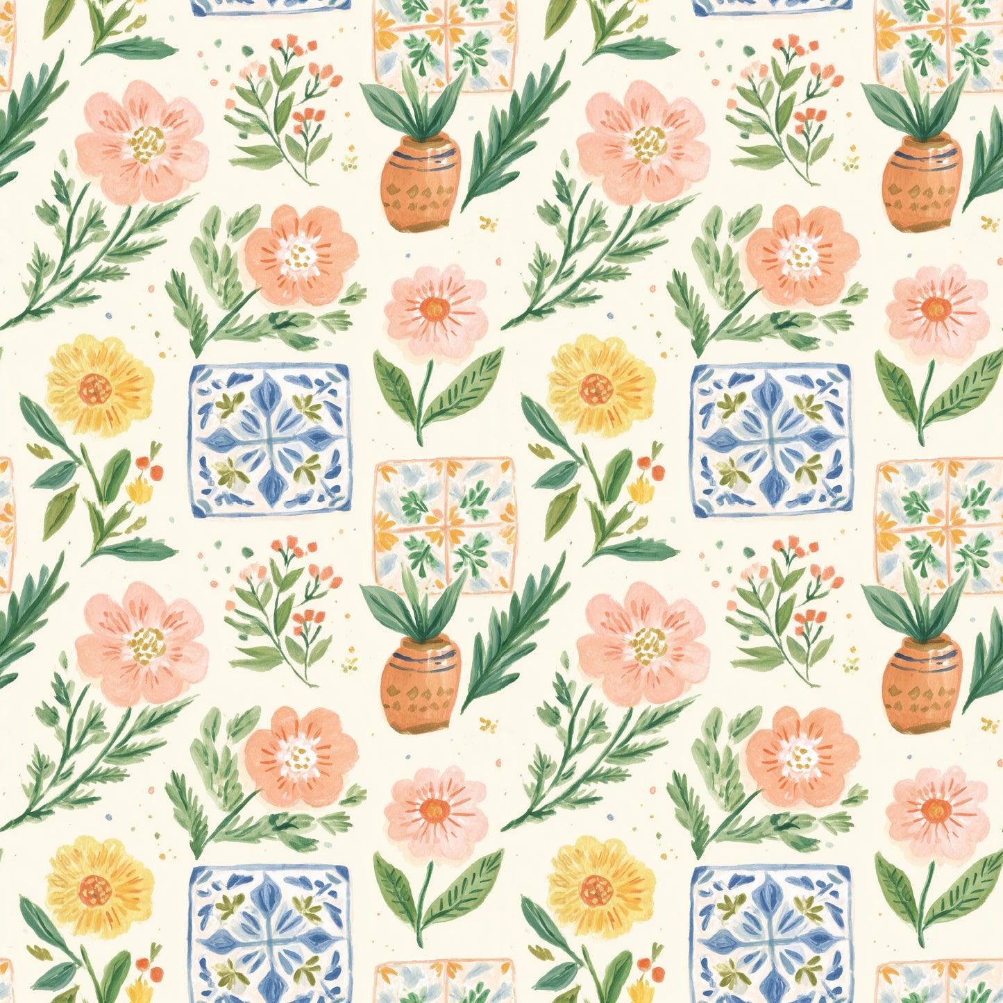 Spanish Tiles Digital Seamless Pattern
