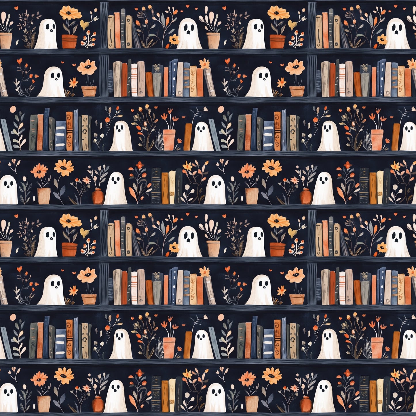 Ghost Bookshelves Digital Seamless Pattern