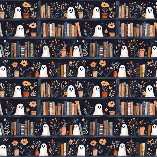 Ghost Bookshelves Digital Seamless Pattern