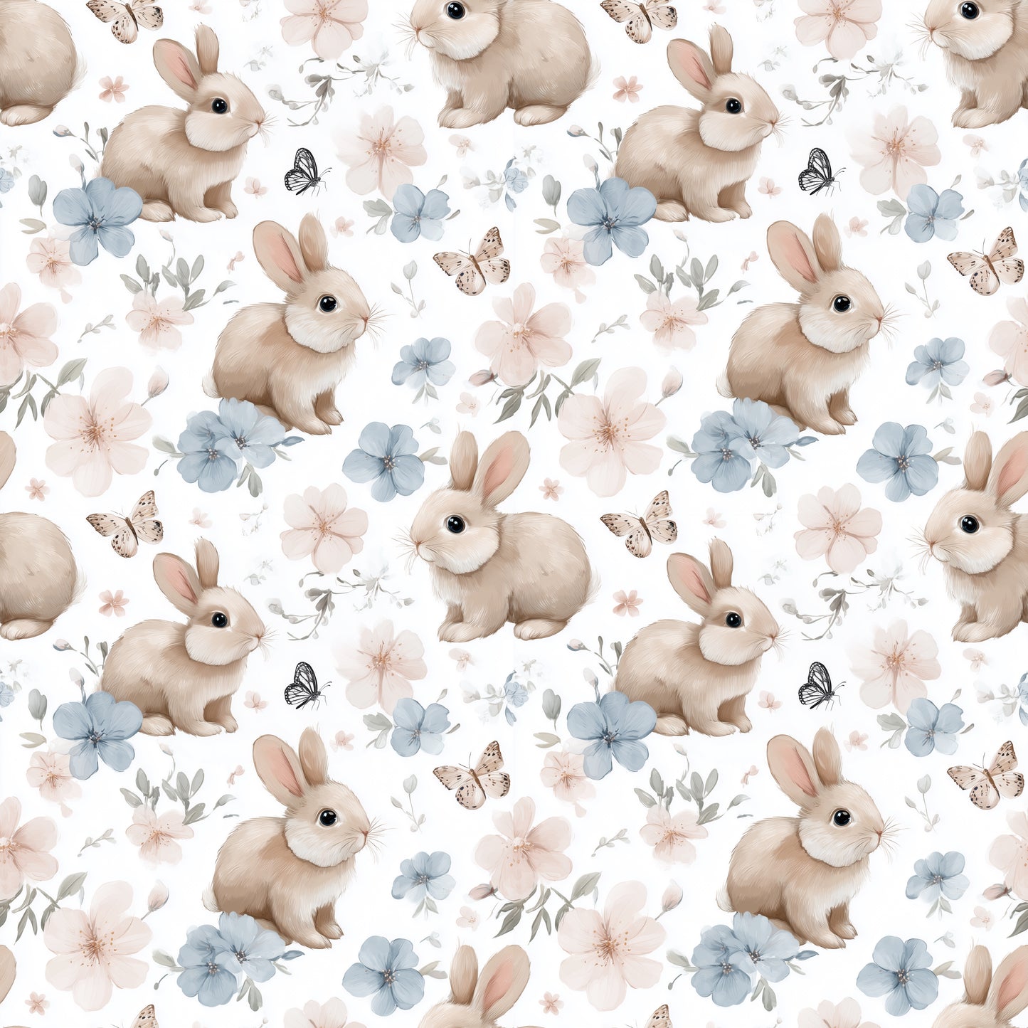 Spring Bunnies & Butterflies Digital Seamless Pattern