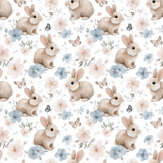 Spring Bunnies & Butterflies Digital Seamless Pattern