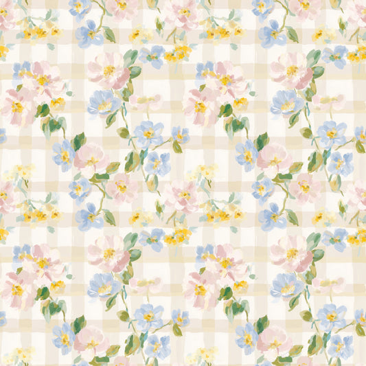 Spring Floral Gingham Digital Seamless Pattern