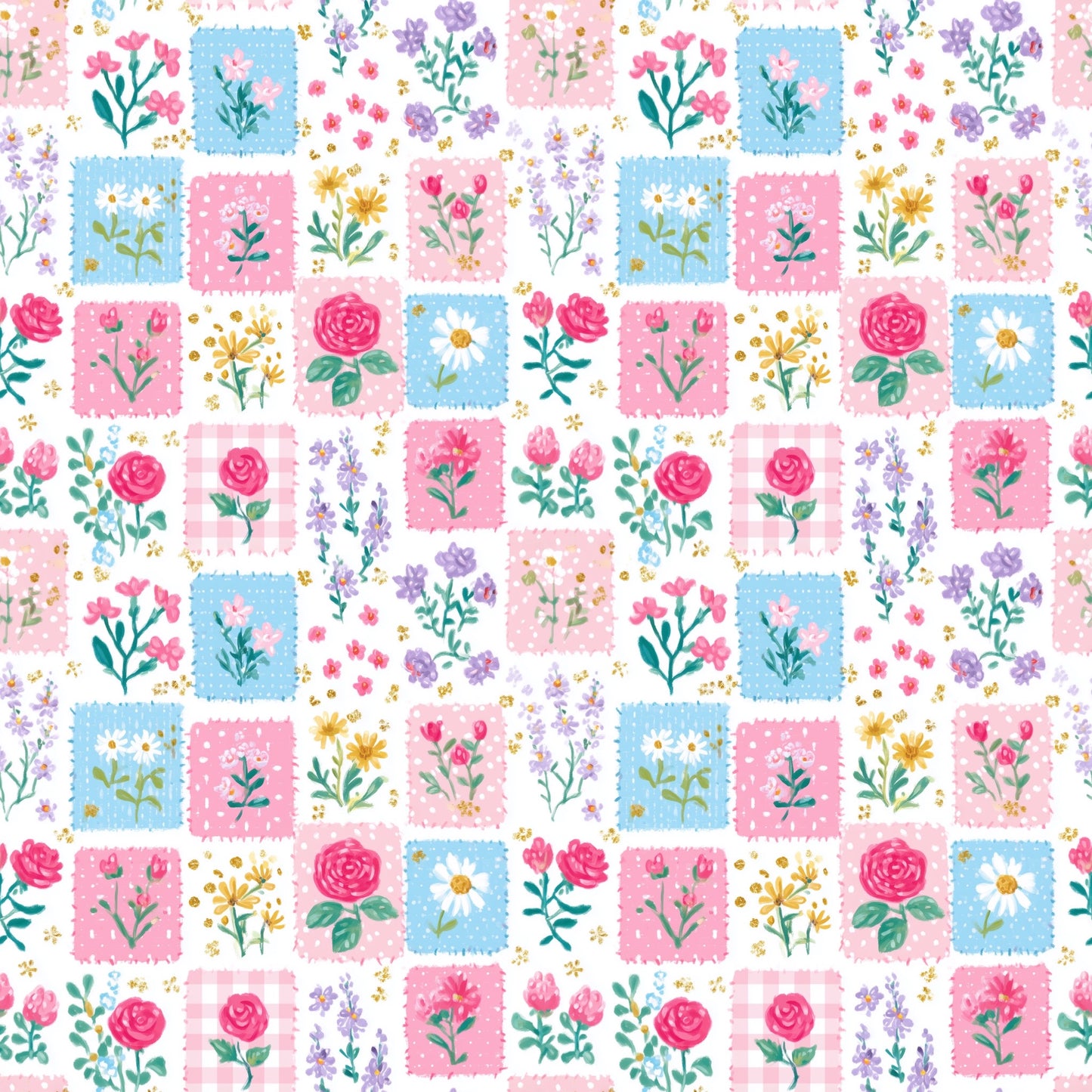 Spring Floral Patchwork Digital Seamless Pattern