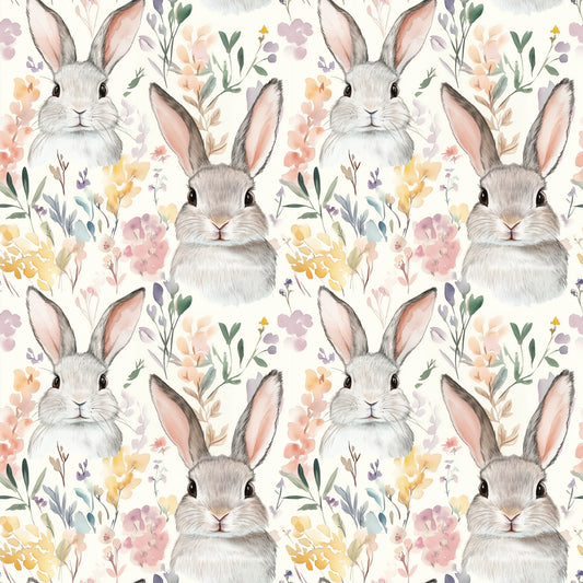 Spring Floral Rabbits Digital Seamless Pattern
