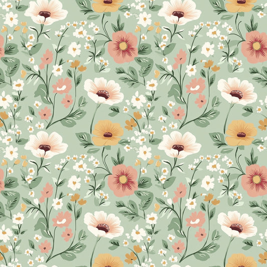 Spring Pink Green Floral Digital Seamless Pattern